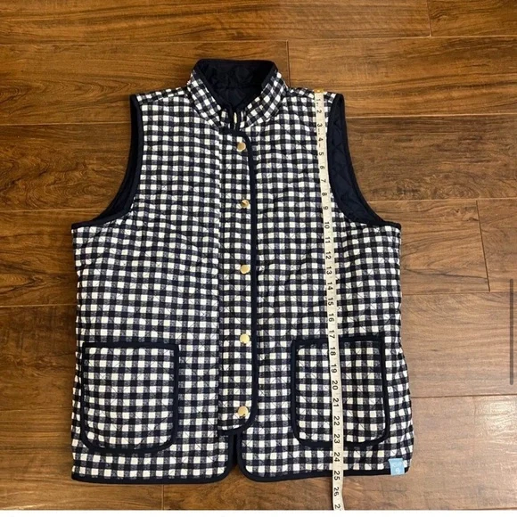 Draper James RSVP Womens Reversible Quilted Checkered Vest Navy White, Sz. M. - Picture 4 of 6
